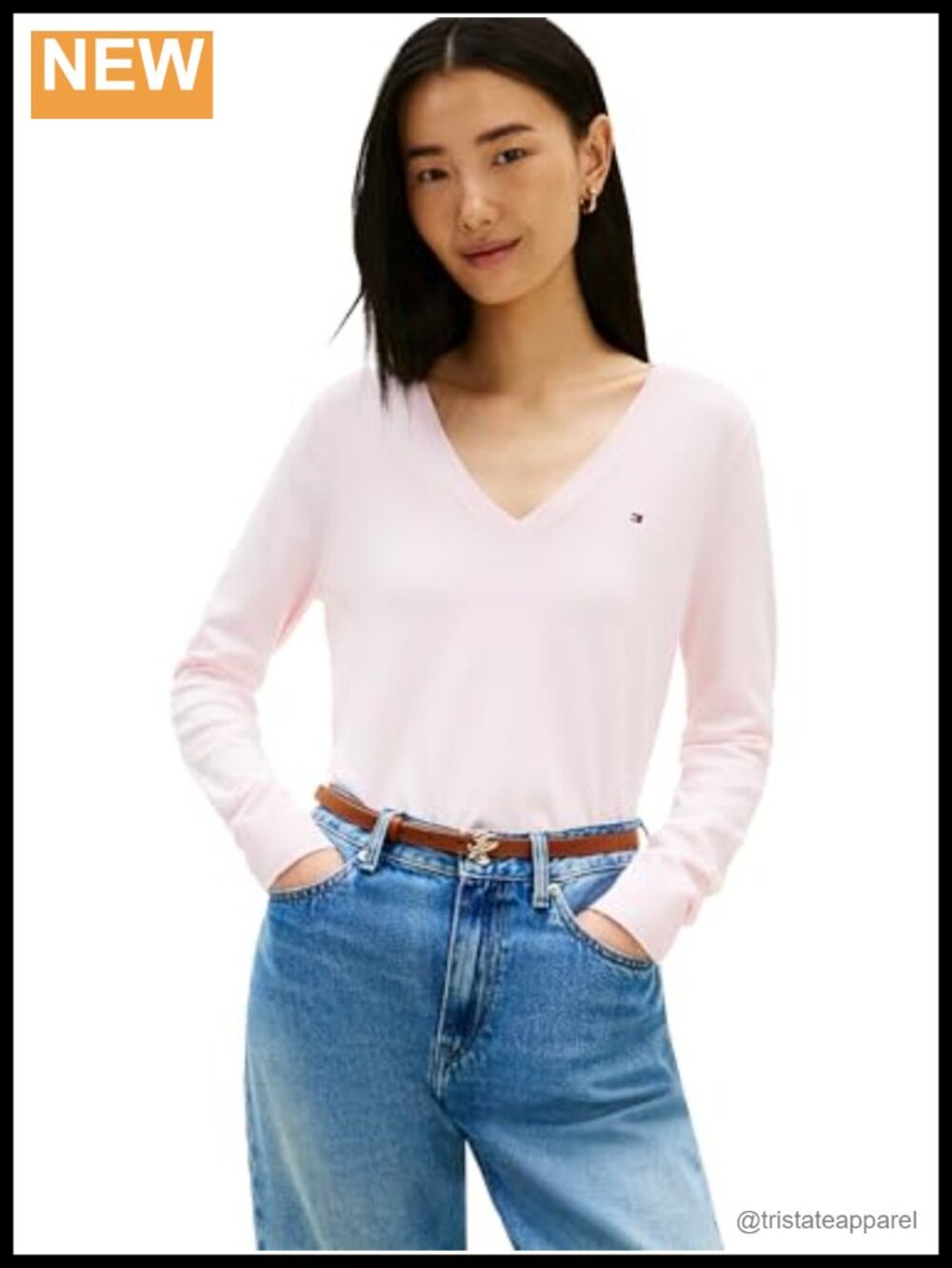 Cotton V-Neck Sweater Pullover Long Sleeve Knit